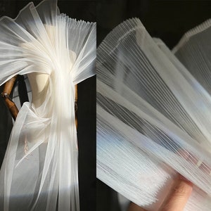 59&#39;&#39; Width White Pleated Fabric,Stiff Shape Mesh Fabric,Fashion Design Fabric,Stage Costume,Prom Dress DIY Supplies,Wedding Dress Fabric