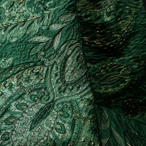 Luxury Green Gold Jacquard Fabric,Fashion Design Fabric For Dress,Gown,Upholstery Designer Fabric,Home Decor