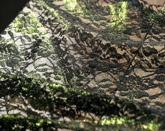 Ombre Black Green Gilding Mesh Fabric,Floral Embroidery Lace for Gown Dress,Designer Fabric,Dance Costume,Doll Making