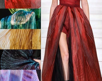 5 Colors Pleated Iridescent Holographic Gauze Fabric,Accordion Crimping Wrinkle Fabric For Dress,Party Decor,Background,DIY Supplies