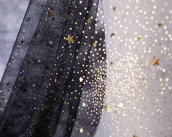 63'' Width Luxury Black Lace,Stars Mesh Fabric,Tulle Glitter Sequin Lace Fabric,Wedding Fabric For 1 Yard