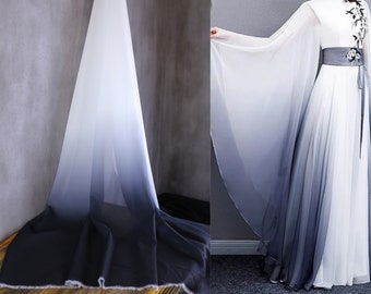 Schwarz / Weißer Chiffonstoff mit Farbverlauf, weich fallender Chiffonstoff, durchscheinender Stoff, Sommerstoff, Kleiderstoff