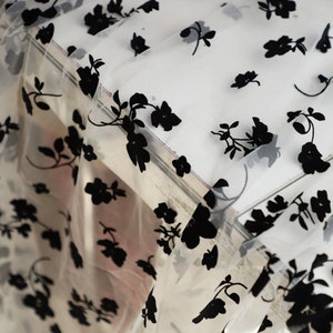 Black Flower Flocking Embroidered Lace Fabric,Sheer Lace mesh fabric,design fabric for party,dress,skirt,Wedding Dress,Veil Fabric
