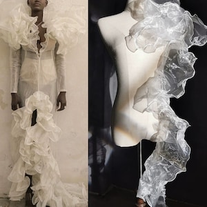 White Ruffle Organza Trim,7.8 Inches Width Pleated Trim,Ruffle Trim,Skirt Decoration,Sewing Craft Supplies