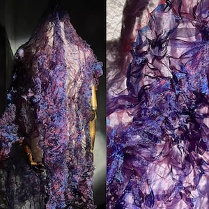 Lila lasersydd organza spetstyg, transparent tylltyg, gör-det-själv-tyg, brudklänning, festdekoration