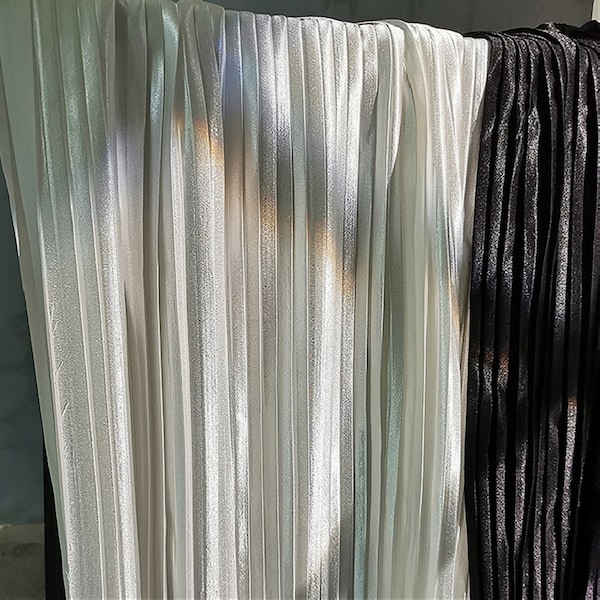 White/Black stripe pleated fabric,Gilding Satin fabric,Dress Fabric,Design Fabric