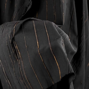3D Gold Stripe Wrinkled Fabric,Black Texture dust coat fabric,Jacket Fabric,Designer Fabric,Clothing Fabric