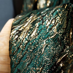 Dark Green Gold Shiny Jacquard Fabric,Embossed Texture Fabric,shimmer brocade Design Fabric For Dress,Gown,Upholstery Designer Fabric
