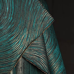 Stripe Dark Green Gold Jacquard Fabric,shimmer brocade Design Fabric For Dress,Gown,Upholstery Designer Fabric,Home Decor