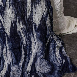 Navy Ombre Pleated Fabric,Upholstery Fabric,Fold fabric,Crinkled-textured Pleated Designer Fabric,Creative Fabric,Craft By Yard