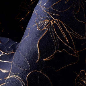 Navy Gold Floral Jacquard Fabric,3D Embossed fabric,Fashion Haute Couture Clothing Fabric,Suit dress fabric,Designer Fabric