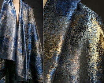 Navy Gold Shiny Fabric,Gilding Design Fabric,Vintage Dress Fabric,Clothing Fabric