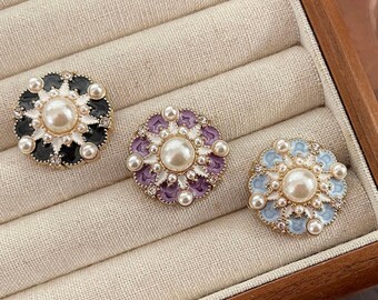 Luxury Diamond-Studded Pearl Buttons,Bling Metal Shank Buttons,Clothing Accessories,Set of 5