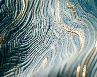 3D Ocean Fabric,Blue Gold Jacquard Fabric,Luxury Fashion Design Fabric,Clothing Fabric