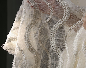 Ivory Fishbone texture Tulle Lace,Soft Wave Mesh For Tutu Dress Banquet Dress Bridal Wedding Dress Gown Fabric