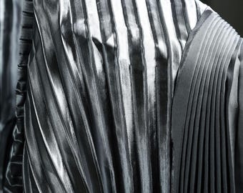 Gray Satin Pleated Fabric,Shimmer Crumple Accordion Pleated for Wedding Dress,Gowns,Events,Suits Sewing