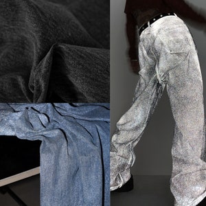 Black/Blue Refective Denim Fabric,Washed Denim Fabric,Clothing Fabric,Designer thick cotton fabric,Sewing Apparel Fabric