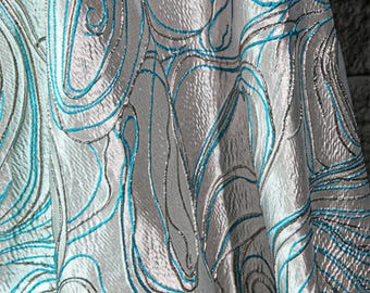 3D Blue Silver Irregular Lines Brocade Fabric,Shiny Textured Upholstery & Costume Material