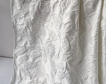 White Rose Jacquard Fabric,Vintage Floral Branch Embossed Fabric For Dress,Gown,Costumes,Upholstery,Home Decor