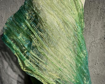 Ombre Green Organza fabric,Sheer Wrinkle Fabric for Wedding Gowns, Apparel, Decor