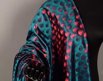 Blue Red Ombre Fish Scales Brocade Fabric for Costume Cosplay,Party Costume,Mermaid Outfit