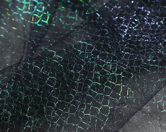 Black Green Laser Mesh Fabric,Ombre Sheer Mesh,Irregular Check Pattern Lace Fabric for Gown Dress,Designer Fabric,Dance Costume,Doll Making