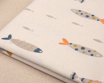 Fish Print Cotton Linen Fabric: Home Decor Fabric By Half Meter