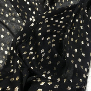 Black chiffon fabric,sheer chiffon fabric with dots,fabric for summer dress,skirt,craft by Half Yard