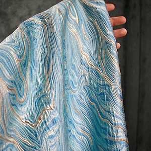3D Ocean Fabric,blue Gold Jacquard Fabric,luxury Fashion Design Fabric ...