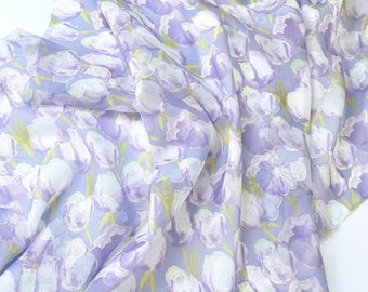 Purple Tulip Floral Chiffon Fabric,Semi Transparent Soft Summer Dress Fabric,Wedding Dress,Gown Dress fabric