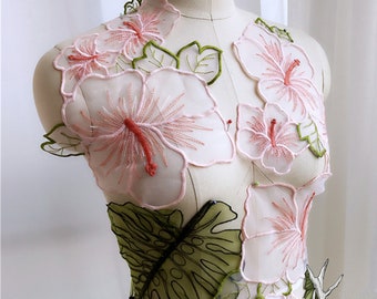 Floral Embroidery Lace Applique Set, Bridal Collar, Sewing Supplies