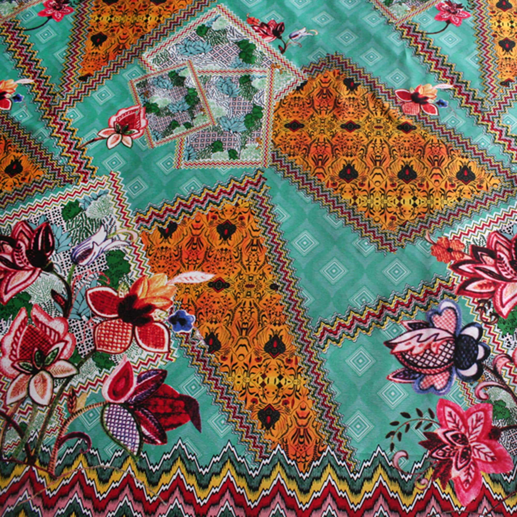 Green boho fabricpatch work fabricfashion fabric by half Etsy