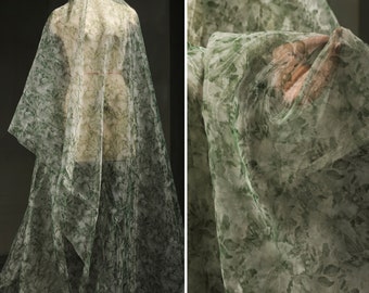 Green Organza Fabric,Sheer Mesh Fabric,Fabric for Wedding Dress,Green Mesh Fabric