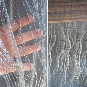 Lace Mesh Sequins Lace Fabric sparkling lace fabric for wedding dress,evening dress-Moon Light