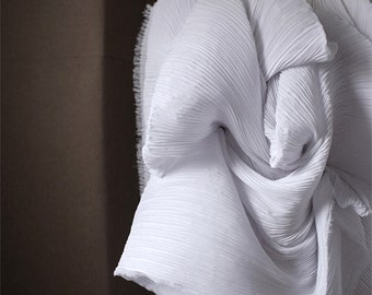 White Wrinkled Georgette Fabric: Lightweight Chiffon Cotton Blend, Bridal Wedding Fabric (Half Yard)