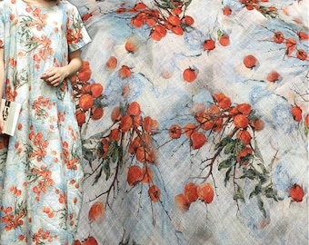 100% Ramie fabric,fruit print linen fabric,light weight summer dress fabric,Digital Printed fabric by yard