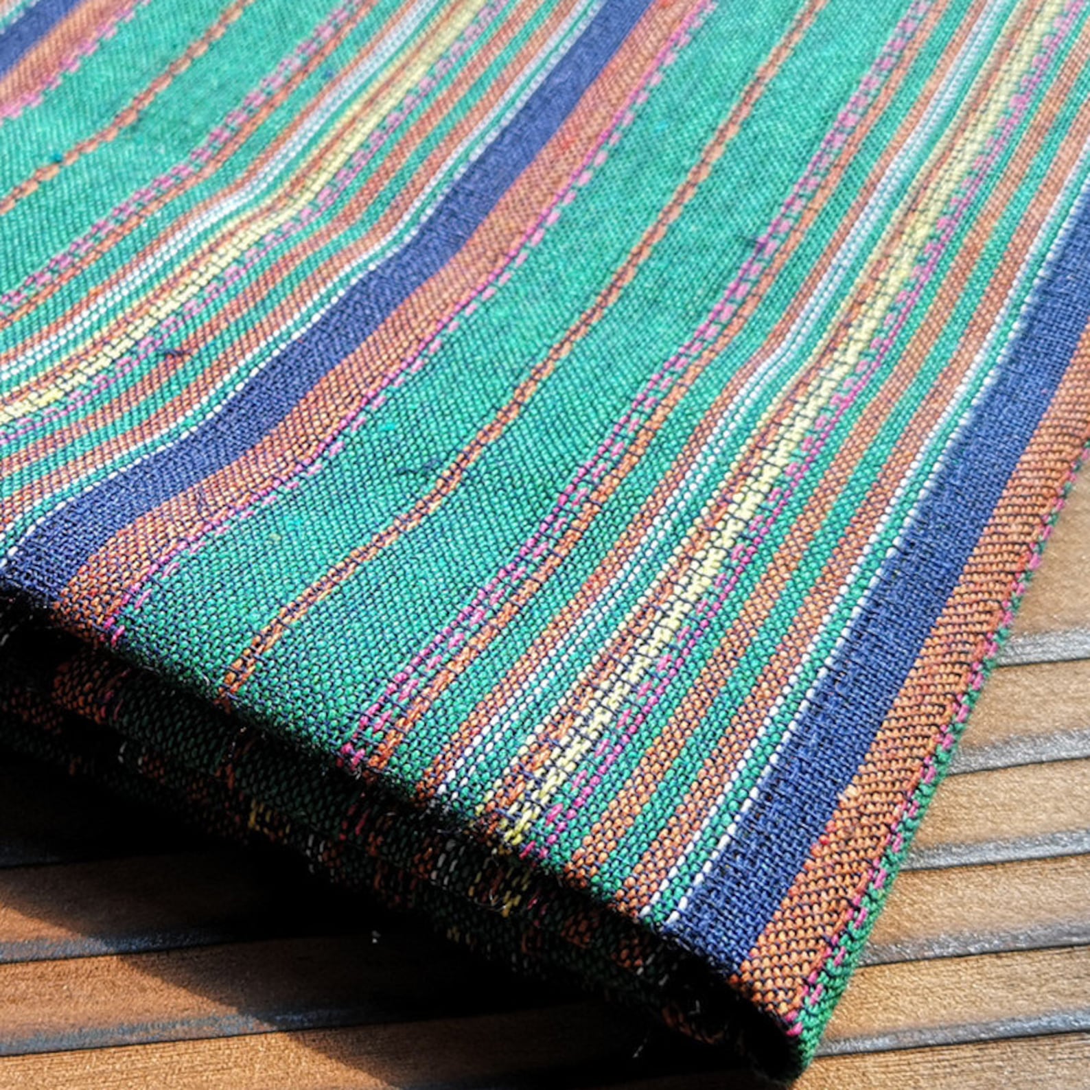 Green Stripe Linen Fabric Vintage Linen Cotton Blend Fabric Etsy