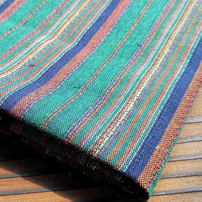 Green Stripe Linen Fabric Vintage Linen Cotton Blend Fabric Etsy Canada