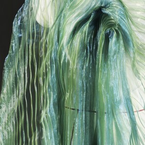 Green Organza fabric,Wrinkle Fabric,Pleated Fabric,Sheer Fabric,Fashion Design Fabric image 4