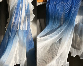 Tela de color azul degradado complacido, tela de gasa Ombre, tela de vestido de novia