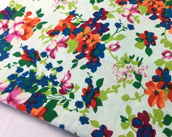 Flower linen fabric,vintage linen cotton blend fabric,home decor,fabric by half meter
