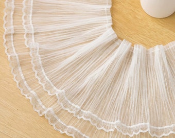White Double Layer Lace Trim: Bridal Wedding Ribbon (16cm)