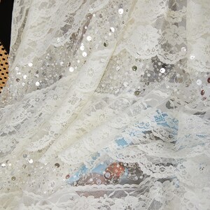 Beige Sequined beads Embroidery Lace Fabric,Pearl Mesh Fabric,Tulle Glitter Sequin Lace Fabric for Veil,Couture Dress,Evening stage gown