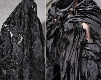 3D Blommig Organza Tyg, Tyg för Bröllop, Klänning, Svart Mesh Tyg