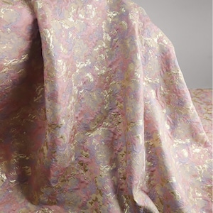 Pink Gold Floral Jacquard Fabric: 3D Embossed Brocade