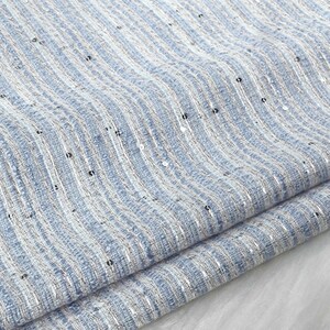Blau Gestreifter Strickstoff mit Pailletten: Baumwoll-Polyester-Mischgewebe Bild 2