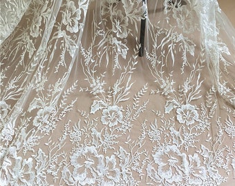 White Mesh lace fabric,big embroidered floral sequins lace,soft tulle lace fabric 30*130 cm
