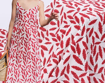 Leaf Print Linen Cotton Blend Fabric: Summer Clothing Fabric