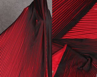 Red/Black stripe pleated fabric,wrinkle chiffon fabric,sew for pleated-skirt,craft by Half Yard