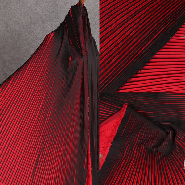 Red/Black stripe pleated fabric,wrinkle chiffon fabric,sew for pleated-skirt,craft by Half Yard